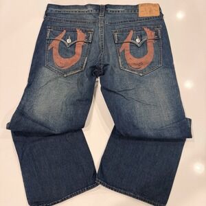 Y2K True Religion World Tour Straight Baggy Red Paint Pocket Jeans Men's Sz 42‎